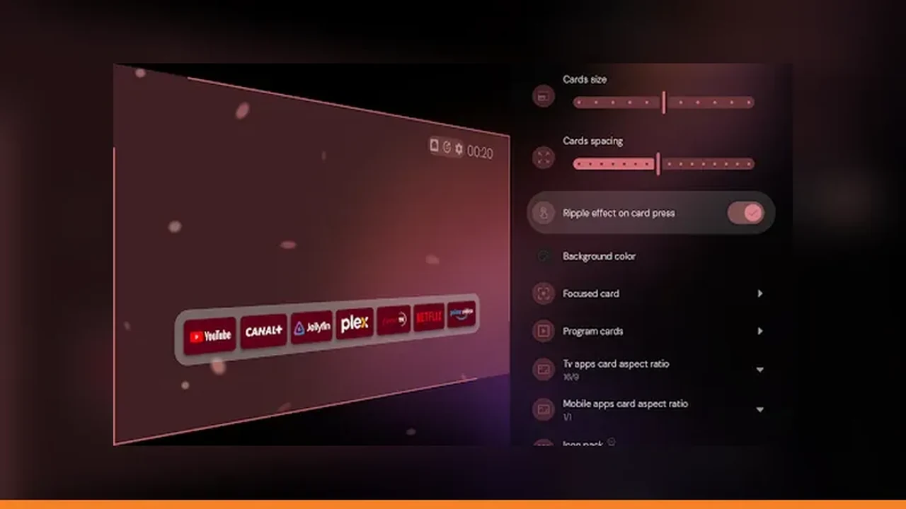 Projectivy Launcher settings panel used for post update checks on a TV