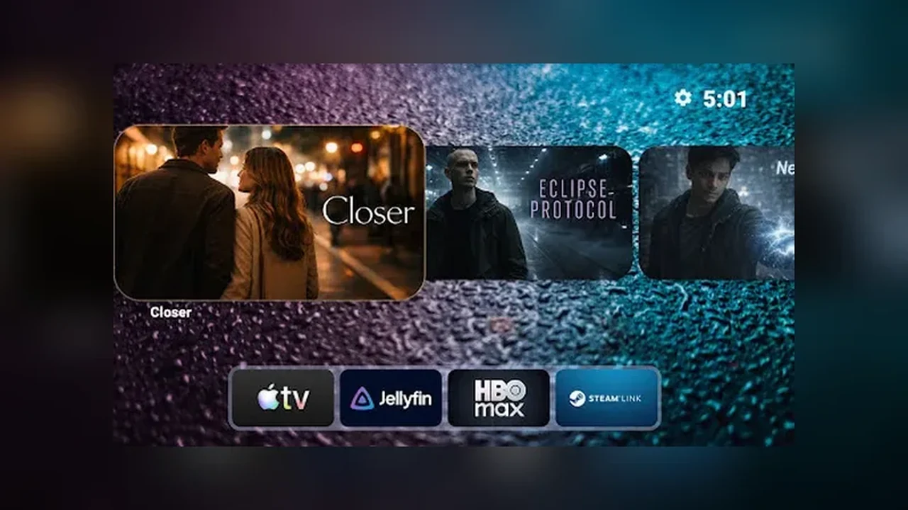 Projectivy Launcher channel rows arranged for a whole family on a TV home screen