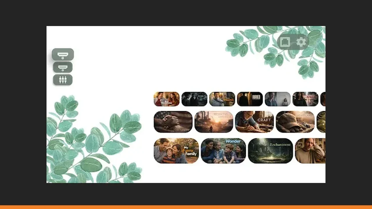 Projectivy Launcher card grid projected large on a wall with clear labels