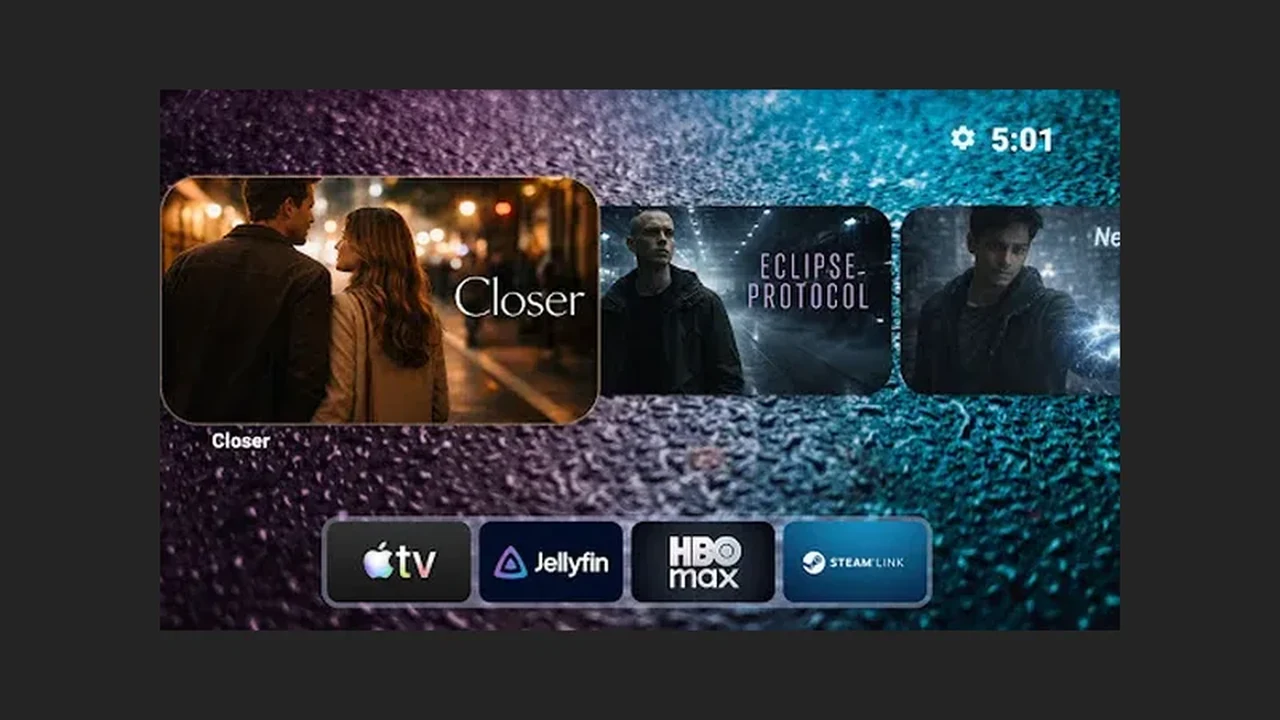 Projectivy Launcher setup on a TV home screen with channel rows