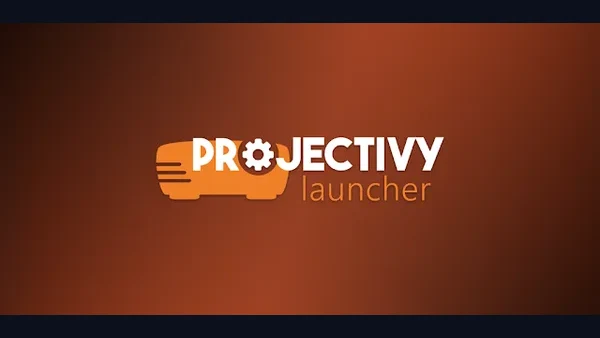 Projectivy Launcher splash screen with the orange projector logo on a TV