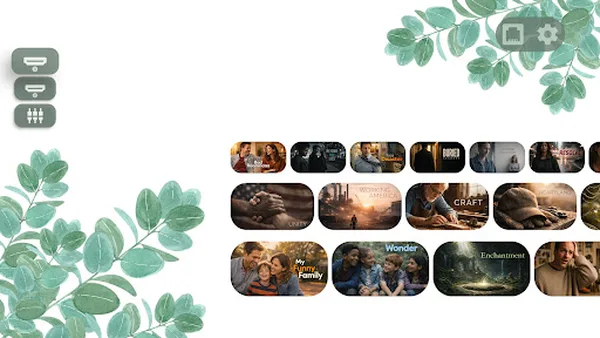 Projectivy Launcher dense card grid layout with side controls on a TV